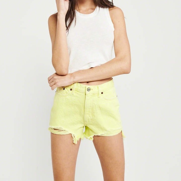 high rise rigid denim shorts